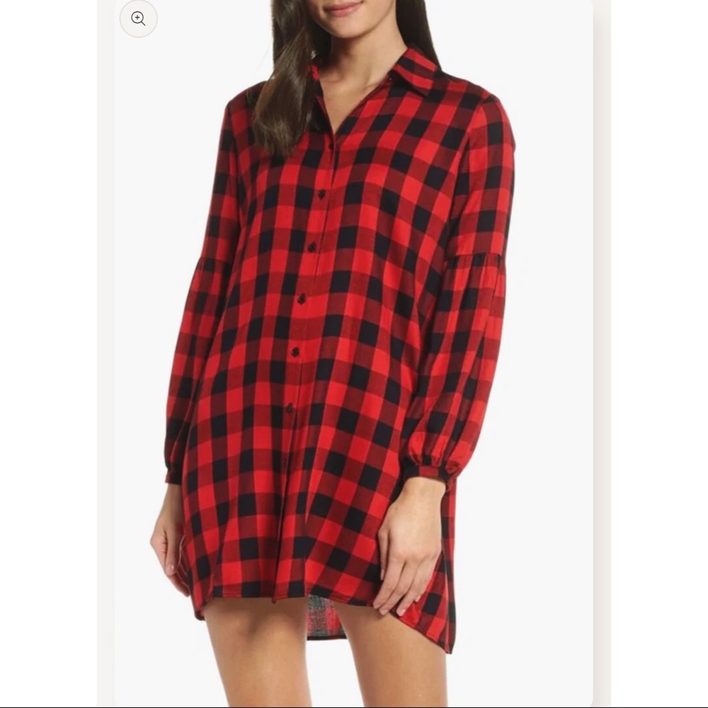 BB Dakota red buffalo plaid shirt dress
